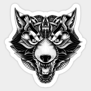 Wolf Angry Ornate Sticker